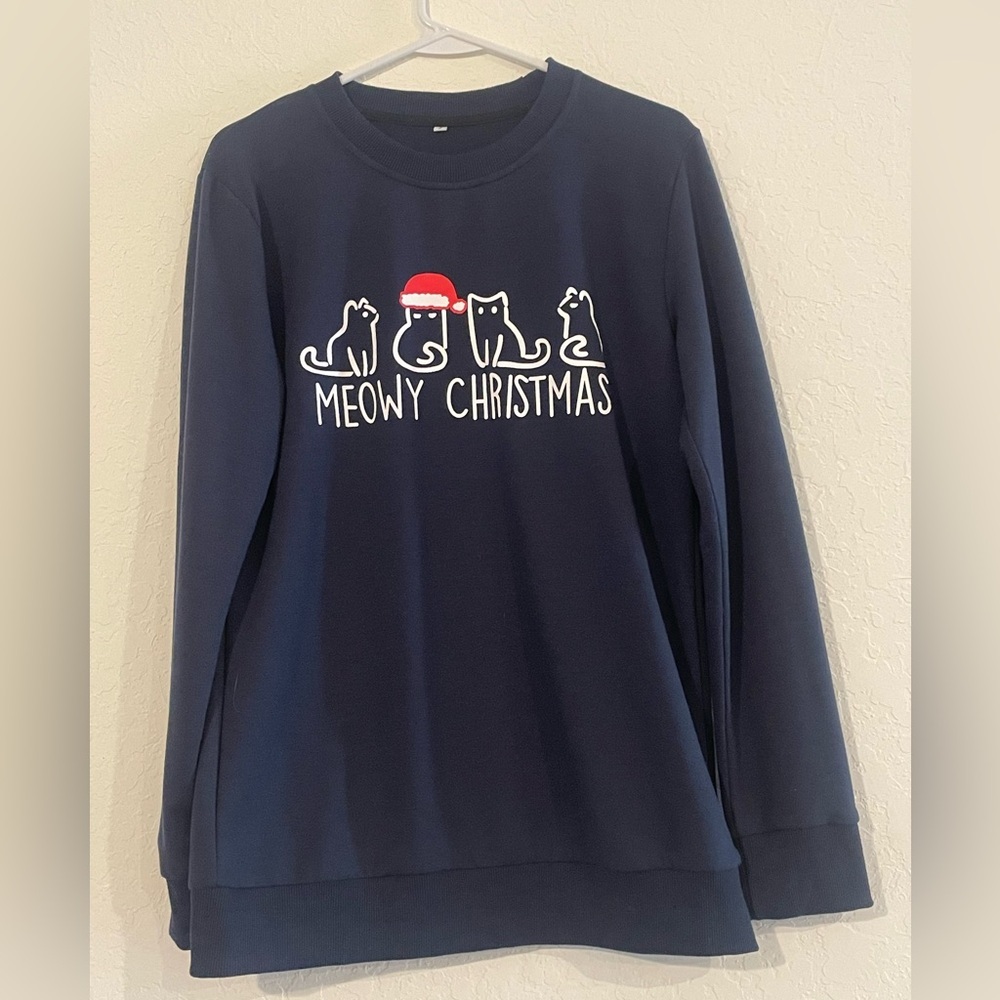 Meowy Christmas Cat Crewneck Sweatshirt Size Small